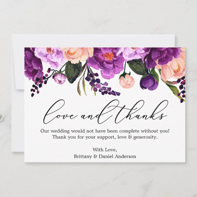 Calligraphie Amour Merci Violet Violet Floral (Devant)