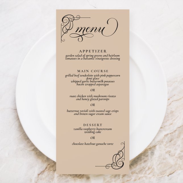 Calligraphie beige et noire Menu Réception mariage (Créateur téléchargé)