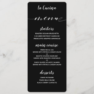 Calligraphie blanche Classic Black Dinner Menu