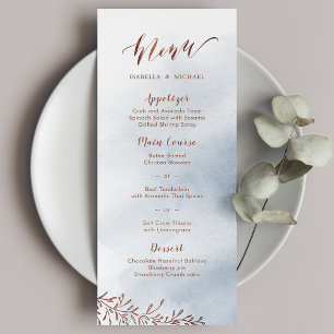 Calligraphie bleu outremer menu mariage à fleurs r