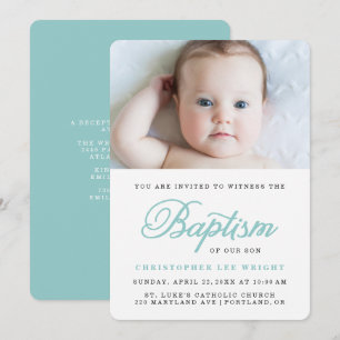 Calligraphie Bleue Invitation Baptême Stylish Boy