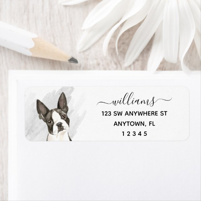 Calligraphie Boston Terrier Adresse de retour (En situation)