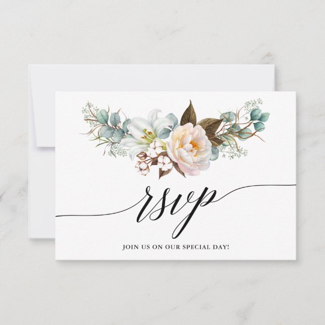 Calligraphie Botanique Floral Wedding Carte RSVP (Devant)