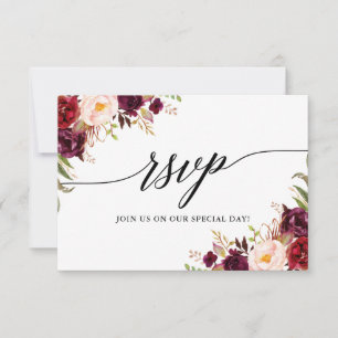 Calligraphie Bourgogne Floral Mariage RSVP Carte r