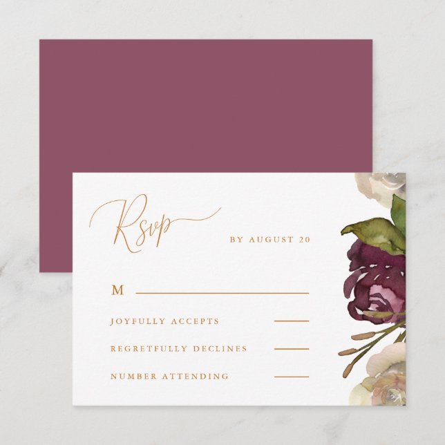 Calligraphie Chic Mariage RSVP framboise foncé (Devant / Derrière)
