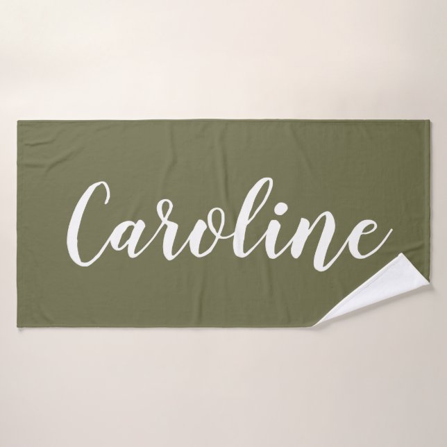 Calligraphie Chic Personnalisée Nom Olive Green (Serviette de bain)