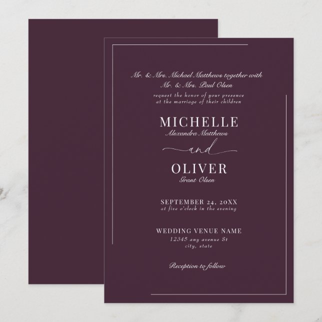 Calligraphie Classique Moderne Mariage invitations (Devant / Derrière)