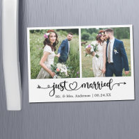 Calligraphie Coeur juste marié 2 Photo Magnet Card
