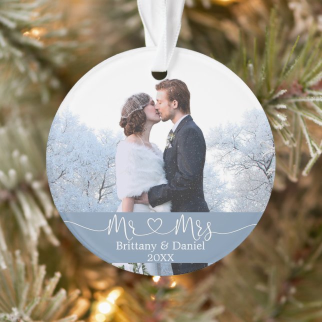 Calligraphie Coeur M. et Mme Mariage Dusty Blue (Arbre)
