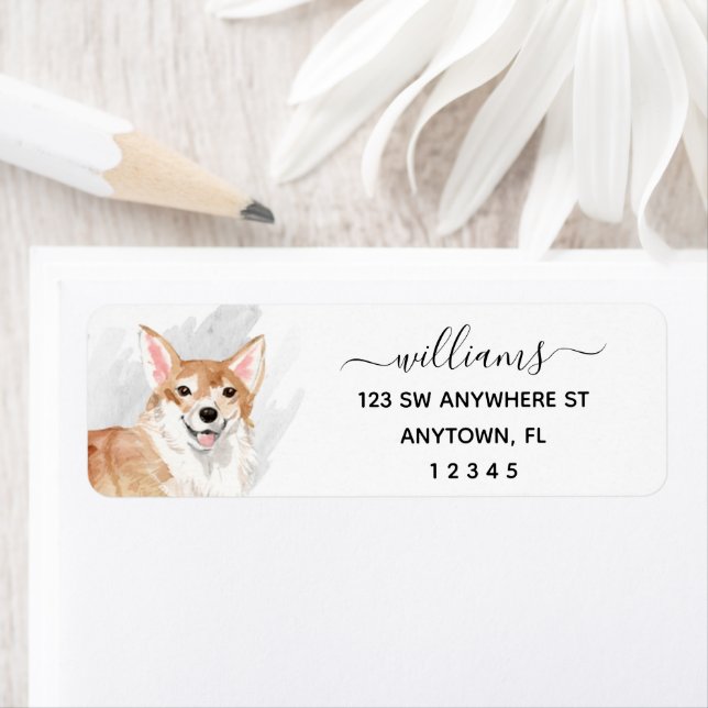 Calligraphie Corgi Dog Adresse de retour (En situation)