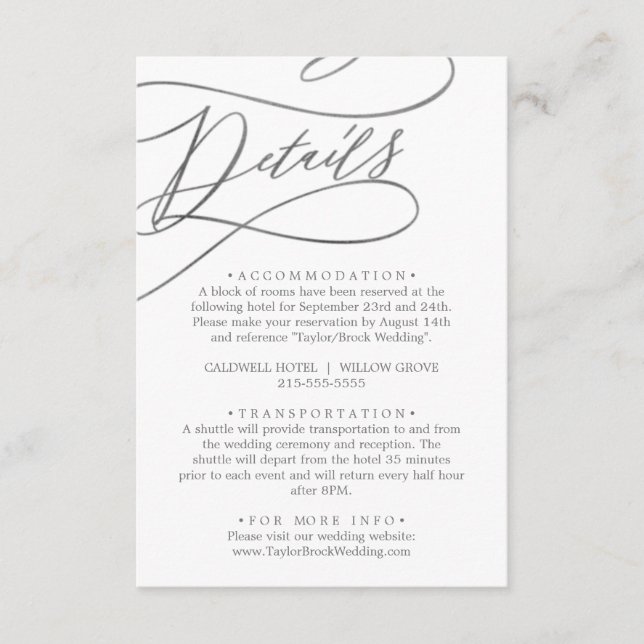 Calligraphie d'argent romantique Détails Carte de  (Devant)