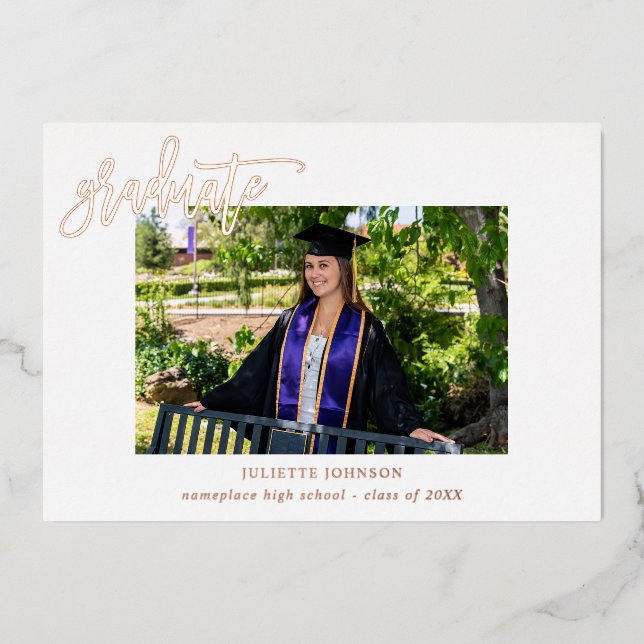 Calligraphie Deux Photo Foil Graduate Faire-part (Recto)