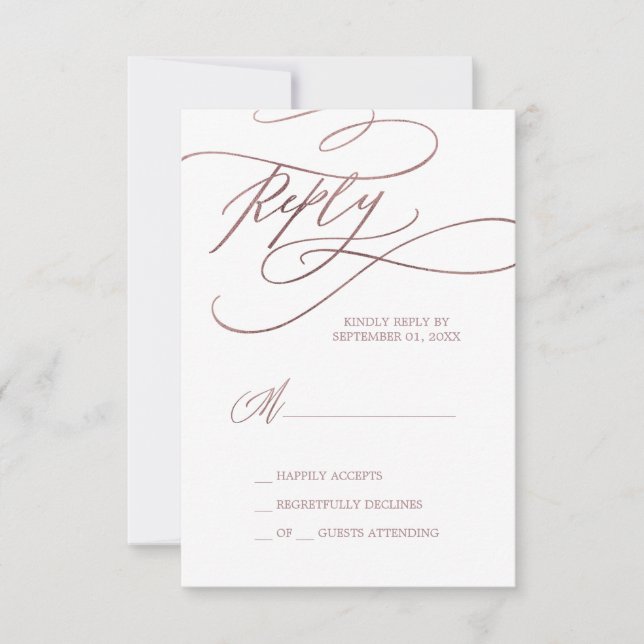 Calligraphie d'or Rose romantique Carte RSVP simpl (Devant)