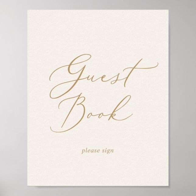 Calligraphie dorée délicate | Livre d'or crème (Devant)