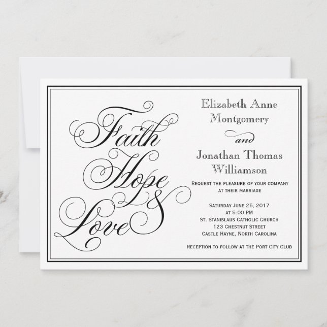 Calligraphie Faith Hope Love Faire-part de mariage (Devant)