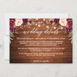 Calligraphie Floral Lights Mariage Détails Carte