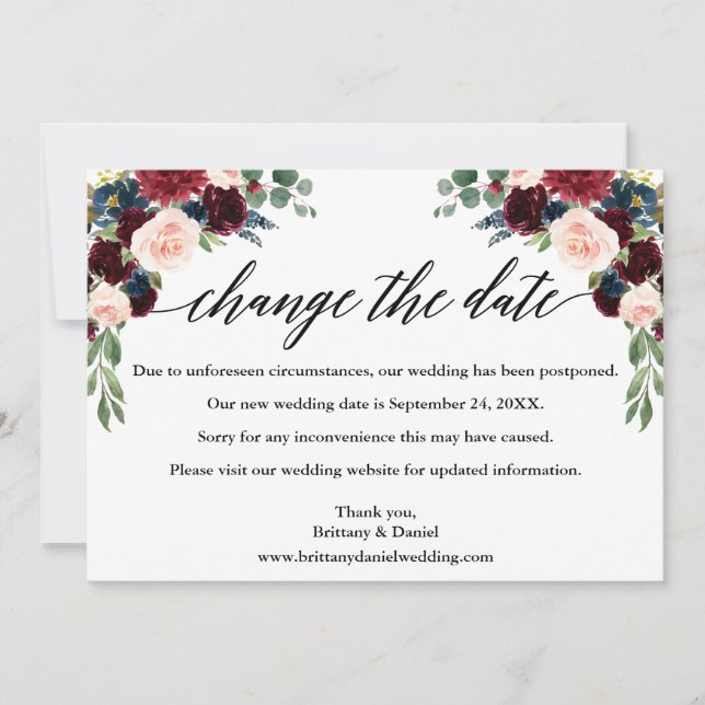 Calligraphie Floral Nouveau Mariage Carte Date (Devant)
