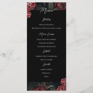 Calligraphie Floral Peony Gothique Menu Mariage