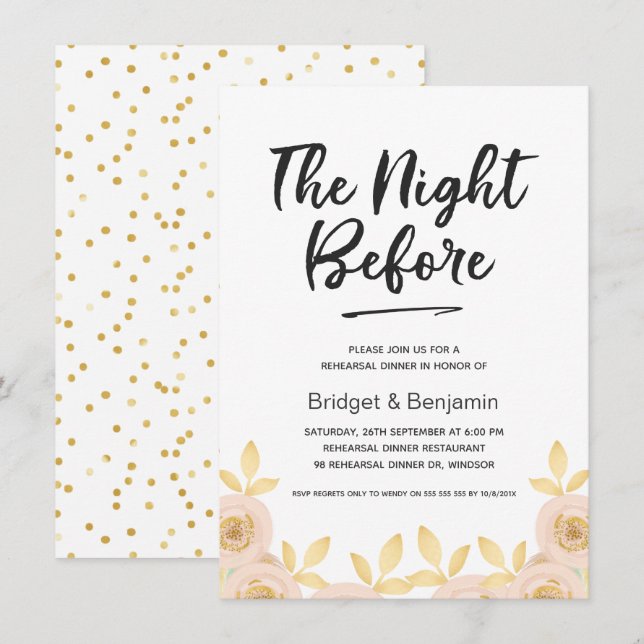 Calligraphie Floral Répétition Dîner Invitation (Devant / Derrière)