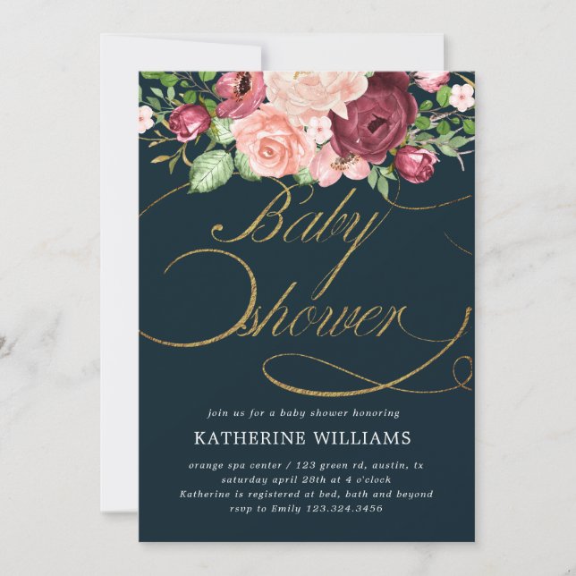 calligraphie florale baby shower or invitation (Devant)