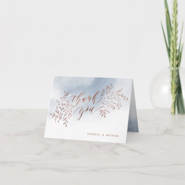 Calligraphie florale rustique bleu-duché merci (Devant)