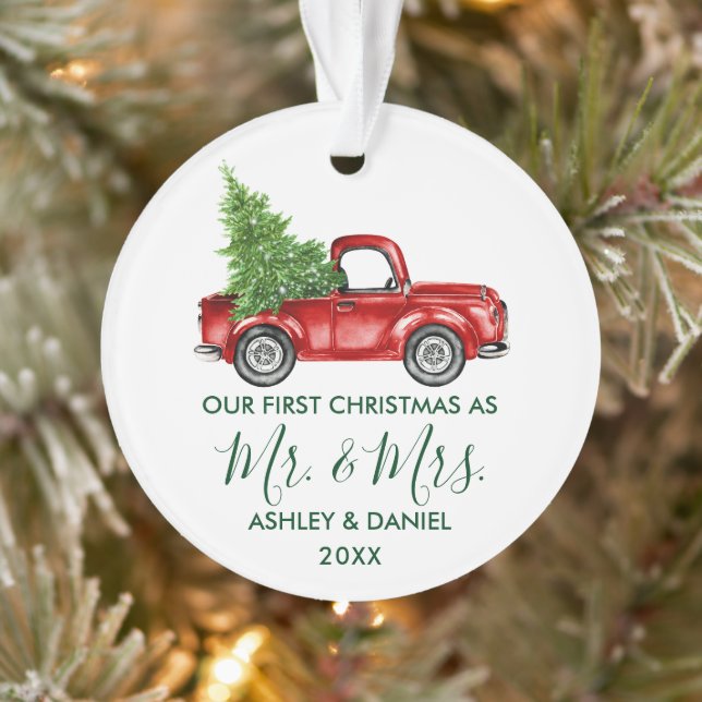 Calligraphie Green M. Mme Christmas Red Truck (Arbre)