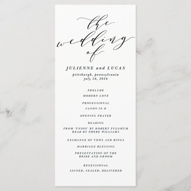 Calligraphie Mariage Ceremony Programme | Noir (Devant)