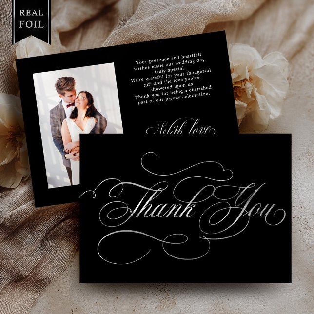 Calligraphie mariage intemporel Argent Carte de re (Calligraphy timeless Silver foil wedding Thank you card)
