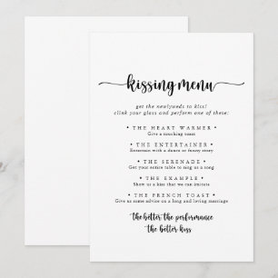 Calligraphie Mariage Kissing Menu Carte de jeu