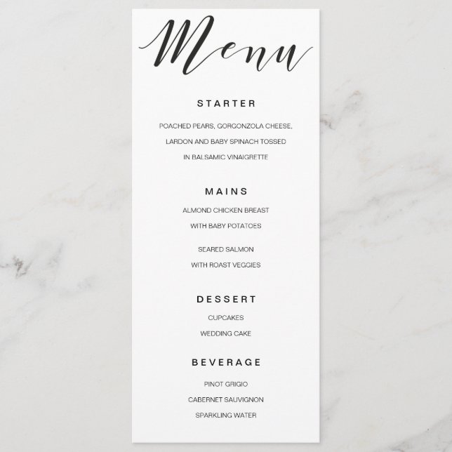 Calligraphie Menu noir et blanc modèle (Devant)