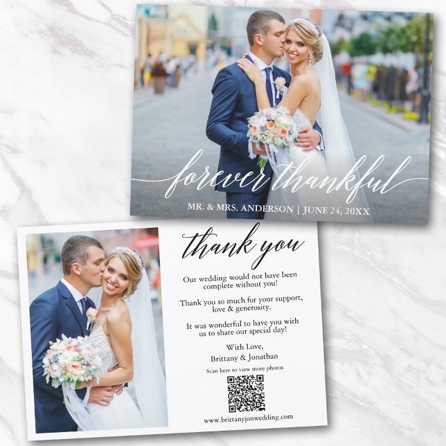 Calligraphie Merci QR Code 2 Mariage photo (Add your wedding website link to the QR Code so guests can scan & view more of your photos online.)