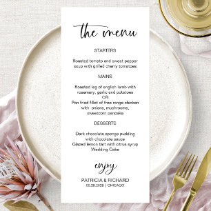 Calligraphie minimaliste 4x9 Cartes de menu Mariag