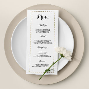 Calligraphie minimaliste en or blanc Mariage Menu