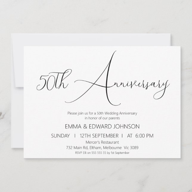 Calligraphie minimaliste Invitation du 50e anniver (Devant)