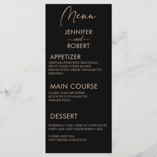 Calligraphie minimaliste moderne Menus Mariage noi (Devant)