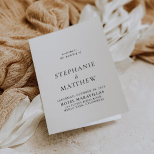 Calligraphie minimaliste Programme de mariage plié