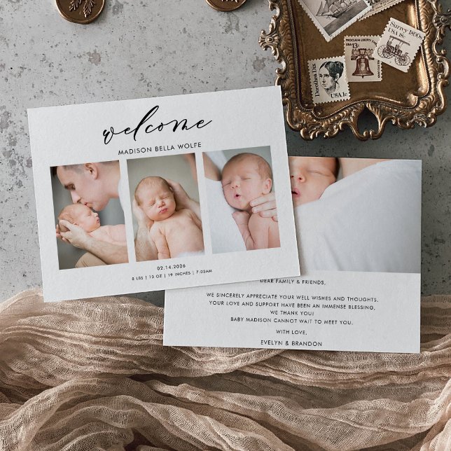 Calligraphie Minime photo Baby Faire-part Card (Créateur téléchargé)