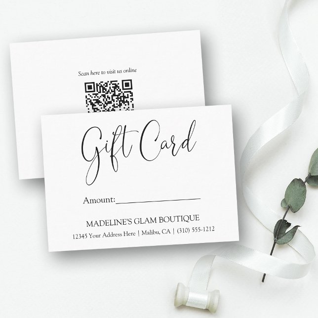 Calligraphie moderne Business QR Code carte cadeau (Customize to change your personalized text style, size or color. Add your QR Scan code on back.)