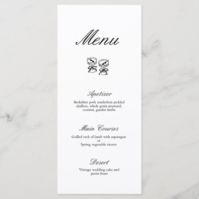 Calligraphie moderne Menu Mariage noir et blanc (Devant)