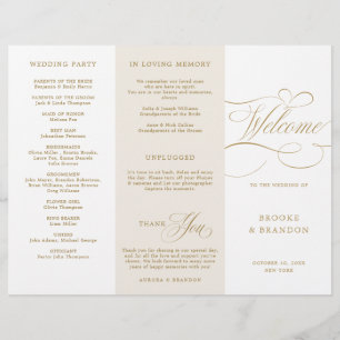 Calligraphie moderne programme de mariage d'or int