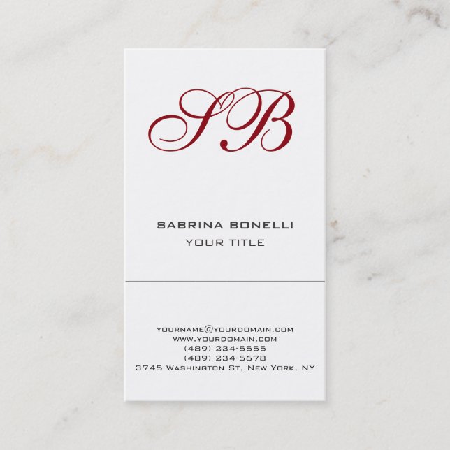 Calligraphie Monogramme blanc Carte de visite (Devant)