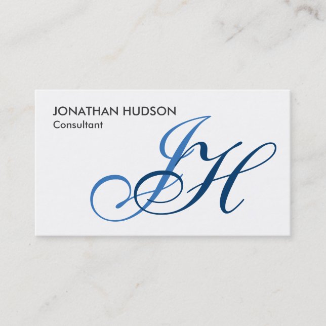 Calligraphie Monogramme Carte de visite bleu blanc (Devant)