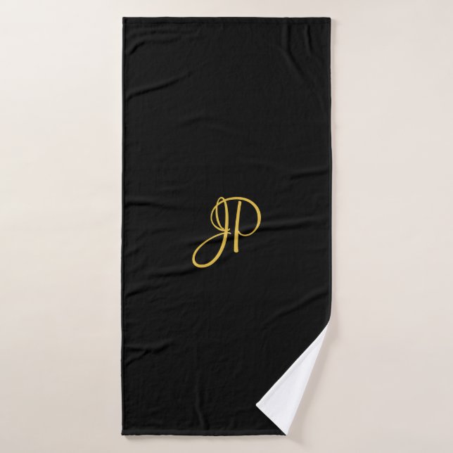 Calligraphie Monogramme initial Black Gold Modèle (Serviette de bain)