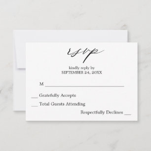 Calligraphie noir et blanc 2 pas Carte RSVP repas