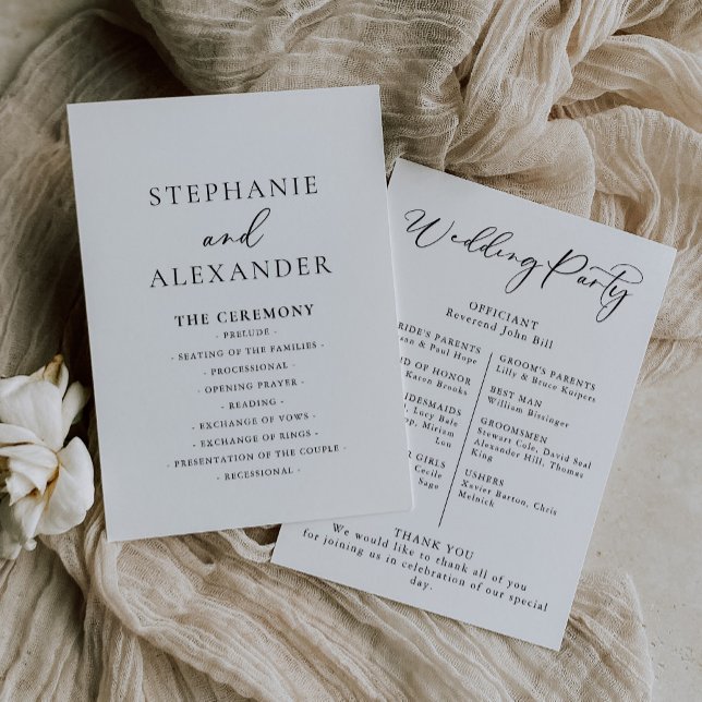 Calligraphie Noir et Blanc programme de mariage (Créateur téléchargé)