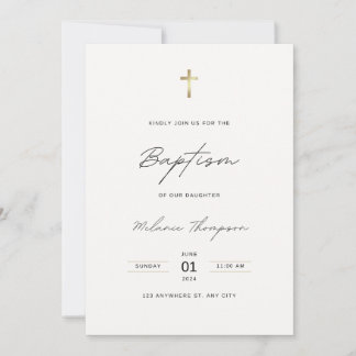 Calligraphie noire minimaliste Baptême Invitation