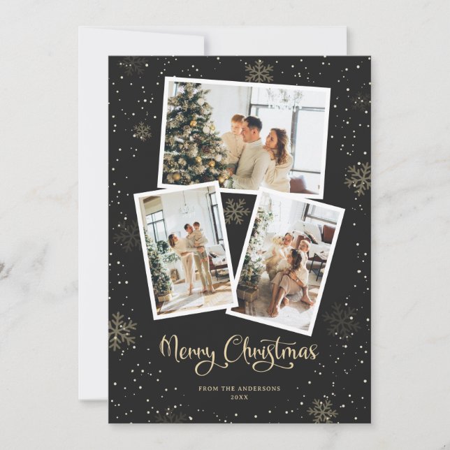 Calligraphie noire Photo Neige Joyeuse carte de No (Devant)