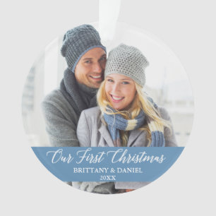 Calligraphie Notre première photo de Noël bleu cla