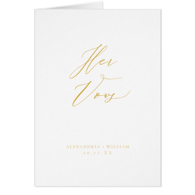 Calligraphie Or Moderne Mariage Vow Card Réserver (Devant)