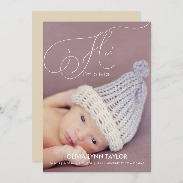 Calligraphie photo intégrale Faire-part de naissan (Devant / Derrière)